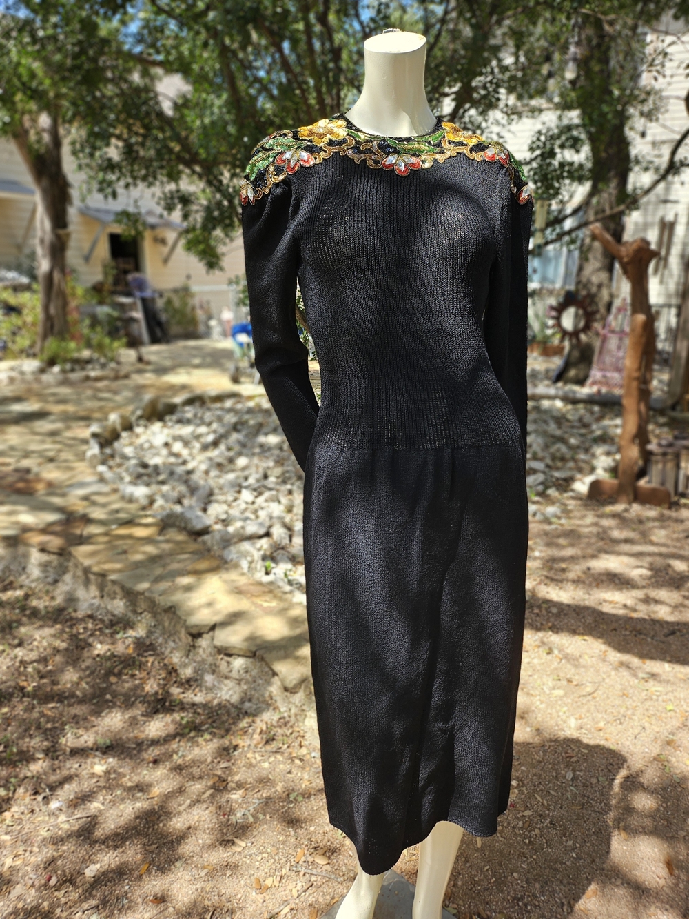 Women's Vintage Pat Sandler for Wellmore Black Knit Dress Beaded Jeweled Size 4